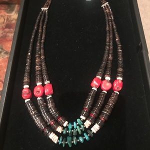 NATIVE BAY NECKLACE-coral, turquoise & heishi-